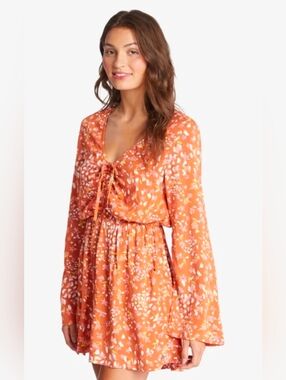 Roxy Orange Floral Long-Sleeve Tie-Front Romper